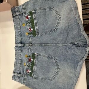 Embroidered Denim Shorts with Floral Design